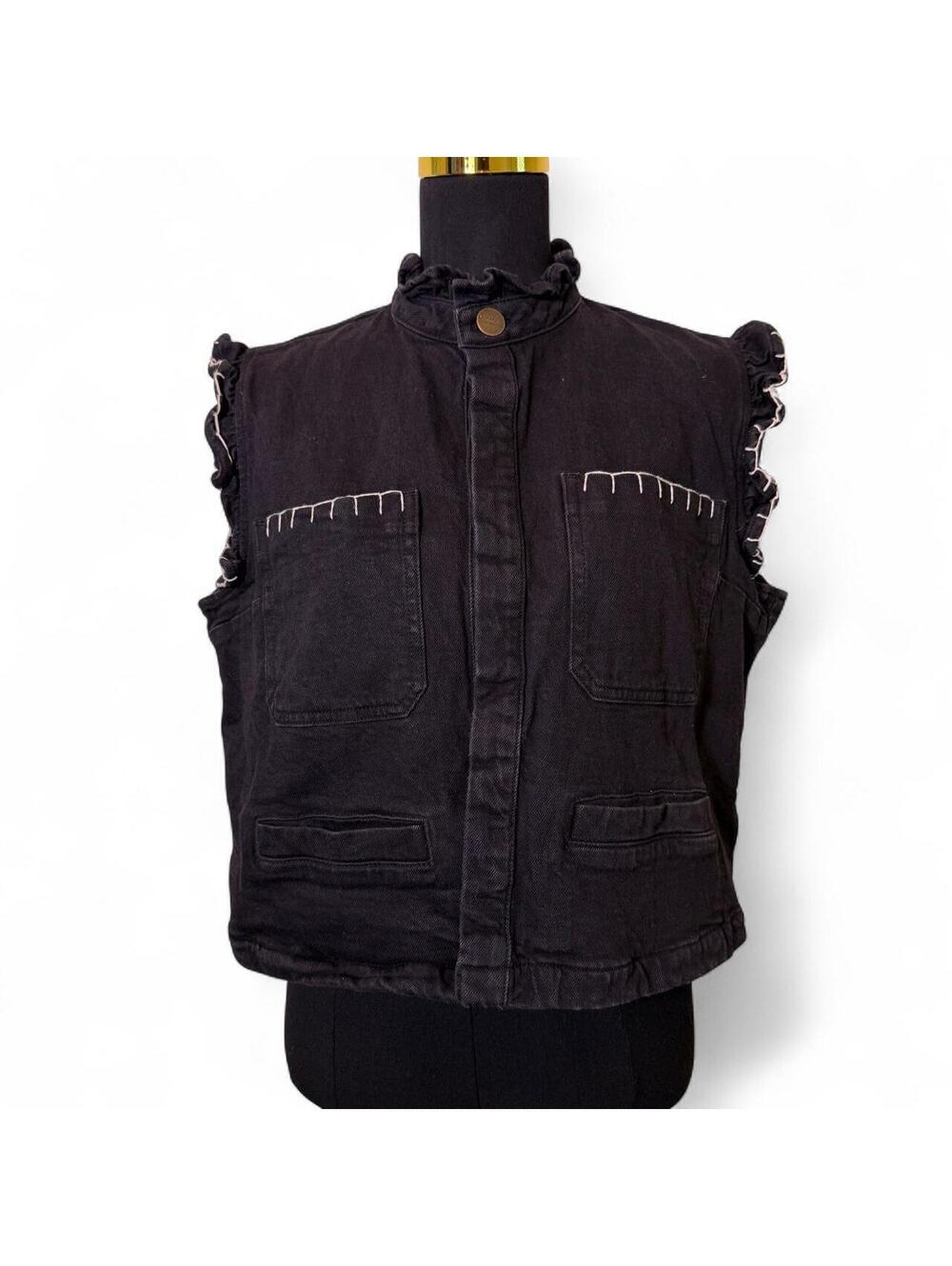 Seventy + Mochi for Anthropologie Women's Black Denim Vest sz Medium - Picture 1 of 7
